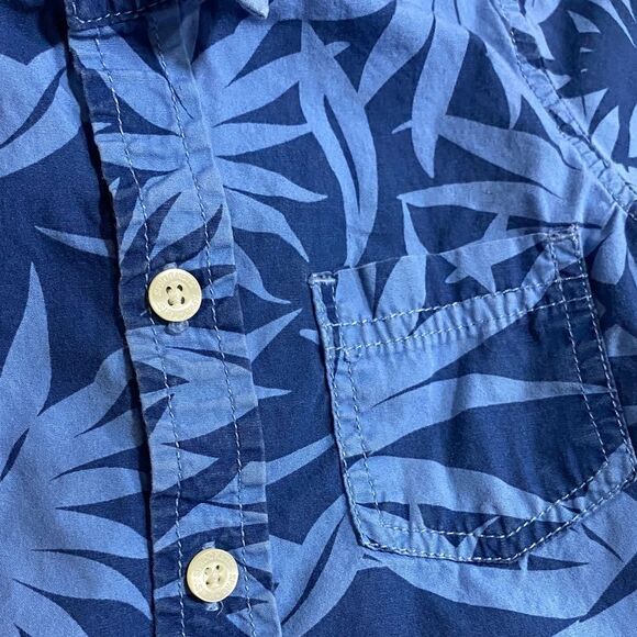 Sprockets 2T Blue Leaf Tropical Print Button Down Shirt Cotton Short Sleeve - Picture 4 of 9